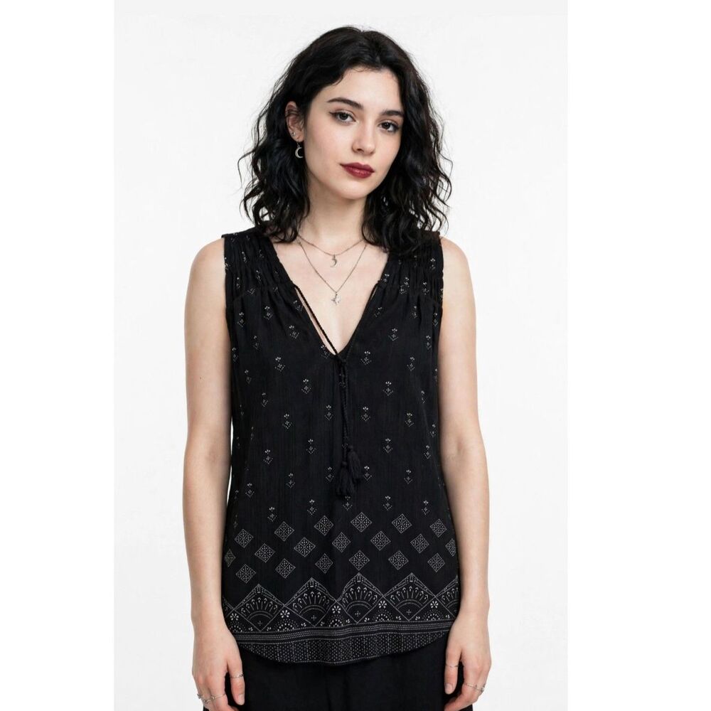 Lucky Brand Bohemian Embroidered Sleeveless Blouse Tank Top Womens M